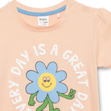 Baby Girls Round Neck Puff Sleeve Peach Graphic T-Shirt