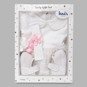 Baby Girls White Party Wear Set-4pcs Gift Set