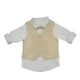Baby Boys Collar Neck Roll Up Sleeve Shirt with Bow Tie, Waist Coat And Pant Set(4pcs pack)
