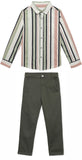 Kid Boys Collar Neck Roll Up Sleeve Stripes Shirt