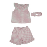 Baby Girls Gingham Checks Top & Shorts Co-ord Set with Headband(3pcs set)