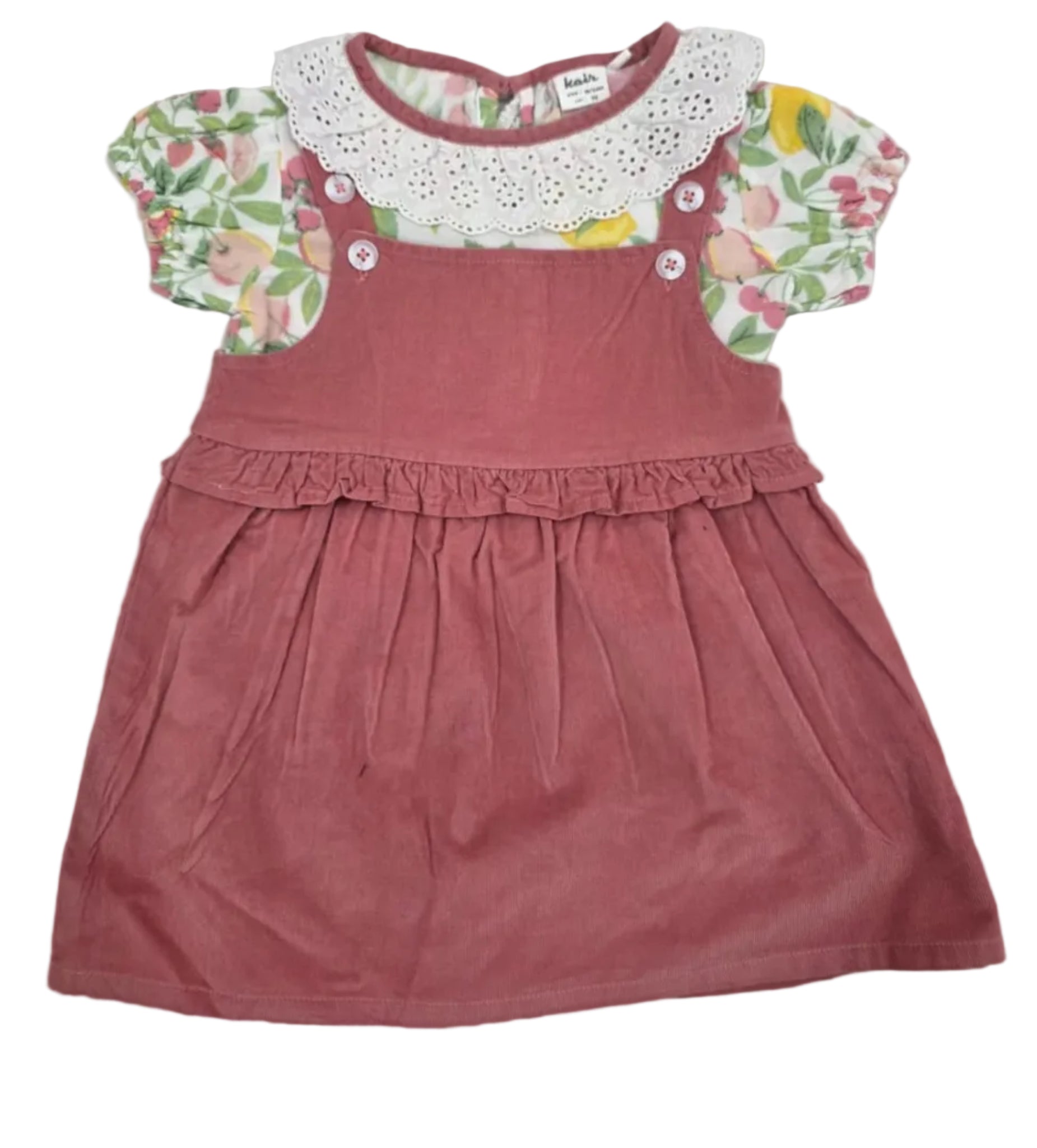 Girl Baby Inner Baby Girls Pinafore Dress & Puff Sleeve Inner Top With Head Band (3pcs