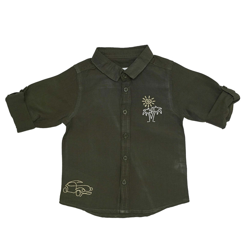 Baby Boys Olive Green Embroided Shirt