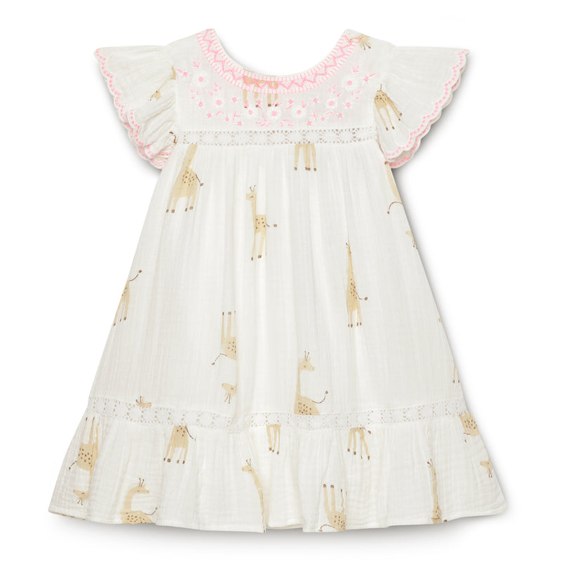 Girls Round Neck Frill Sleeve Dress