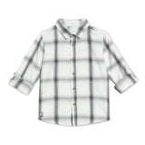 Kid Boys Collar Neck Roll Up Sleeve Checked Shirt