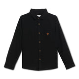 Kid Boys Collar Neck Roll Up Sleeve Black Shirt