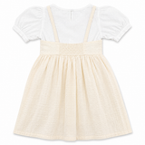 Kid Girls Smocked Strappy Dress With Puff Sleeve Top(2pcs set)
