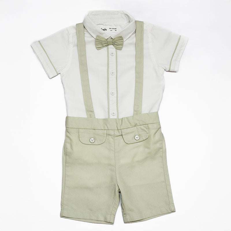 Baby Boys Shirt With Suspender Shorts and Bow Tie(3pcs set)
