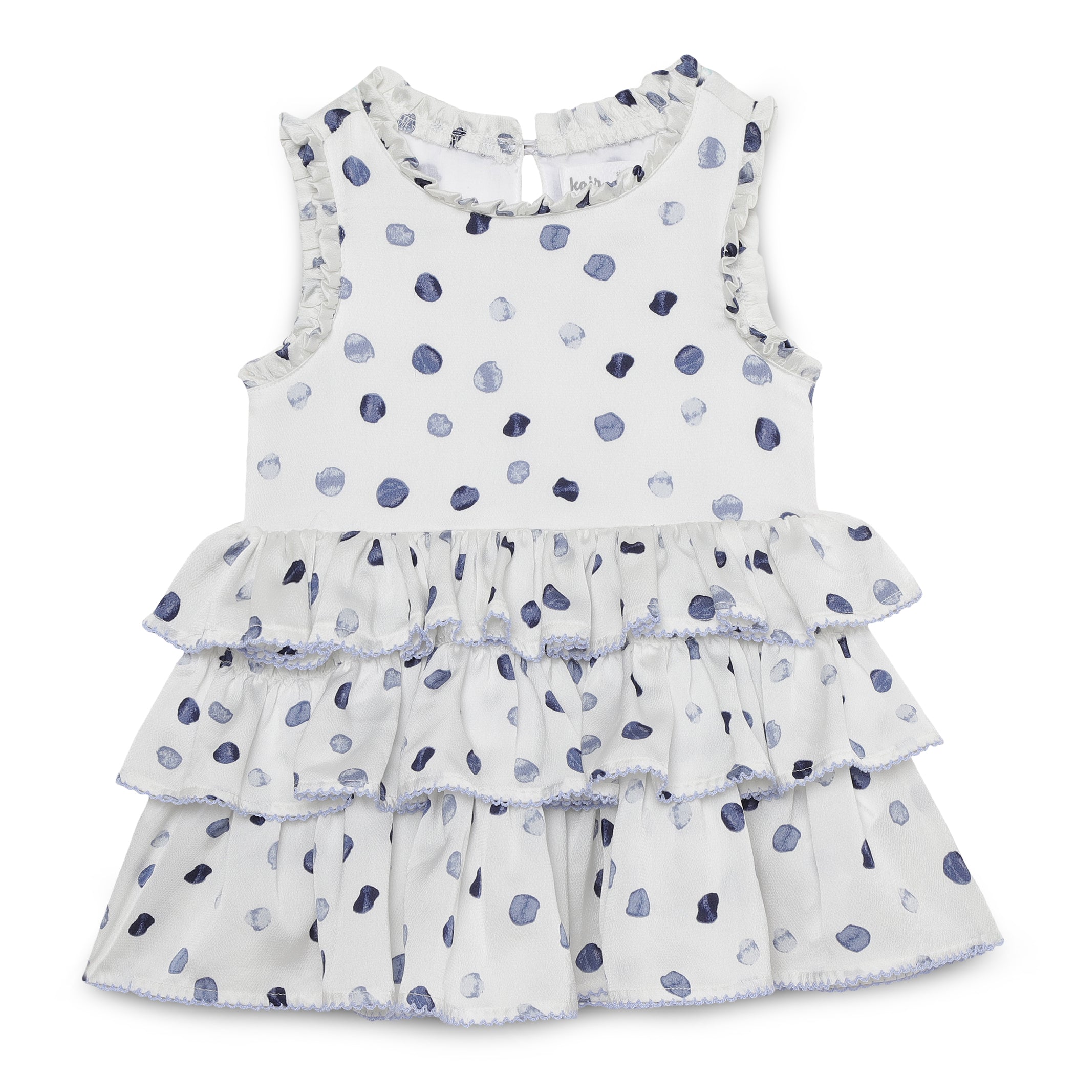 Baby Girls Frill Neck Sleeveless Dappled Dots Dress