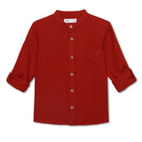 Kid Boys Grandad Collar Roll Up Sleeve Shirt