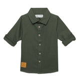 Baby Boys Collar Neck Roll Up Sleeve Olive Shirt
