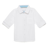 Kid Boys Collar Neck Roll Up Sleeve Solid White Shirt