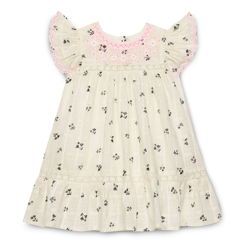 Girls Round Neck Frill Sleeve Dress