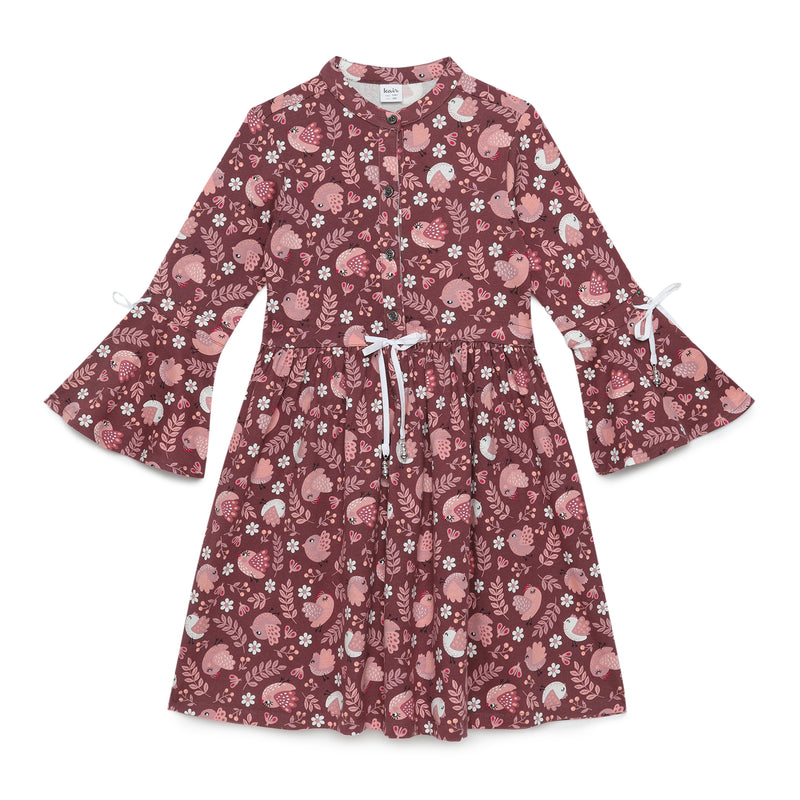Kid Girls Fluted Sleeve Printed Knit Dress
