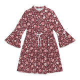 Kid Girls Fluted Sleeve Printed Knit Dress