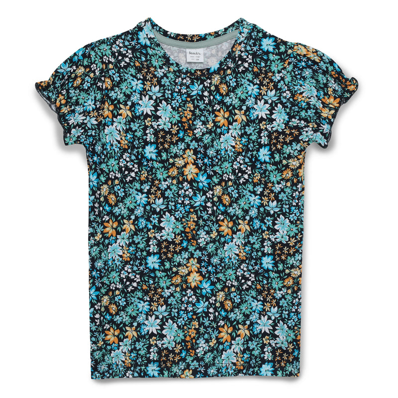 Kid Girls Round Neck Puff Sleeve Printed Top