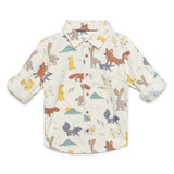 Baby Boys Collar Neck Roll Up Sleeve Printed Corduroy Shirt