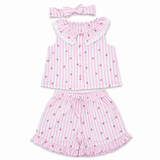 Baby Girls Set Pink Striped Sleeveless Top with Shorts and HeadBand (3Pcs co-ord Set)