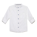 Kid Boys Grandad Collar Neck Roll Up Sleeve Cotton Printed Shirt