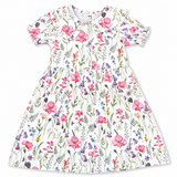 Kid Girls Floral Peter Pan Collar Puff Sleeve Dress