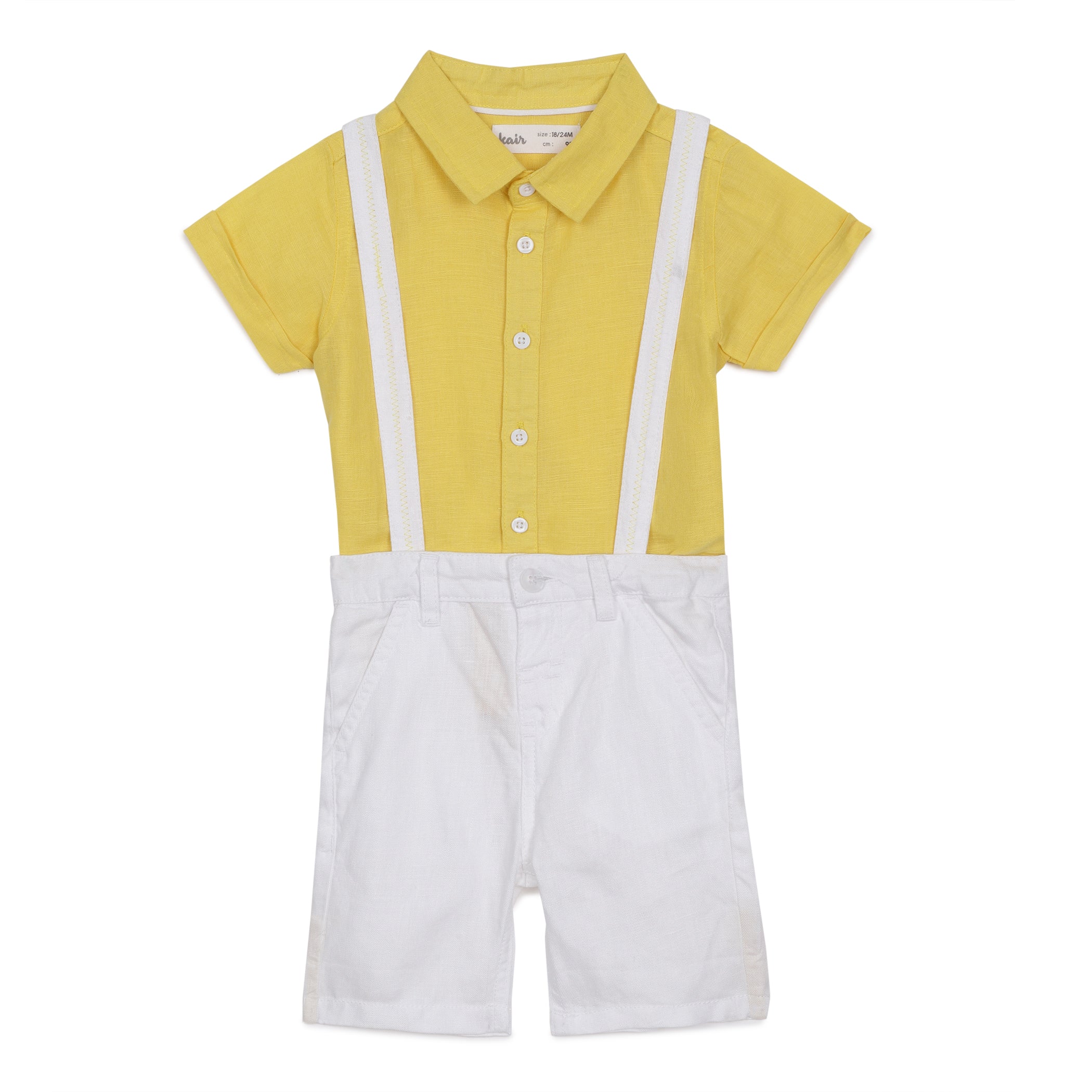 Baby Boys Grandad Collar Neck Half Sleeve Shirt And Suspender Shorts