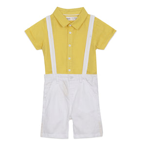 Baby Boys Grandad Collar Neck Half Sleeve Shirt And Suspender Shorts