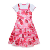 Kid Girls Pinafore Georgette Dress With Inner Puff Sleeve T-Shirt-2 pcs set