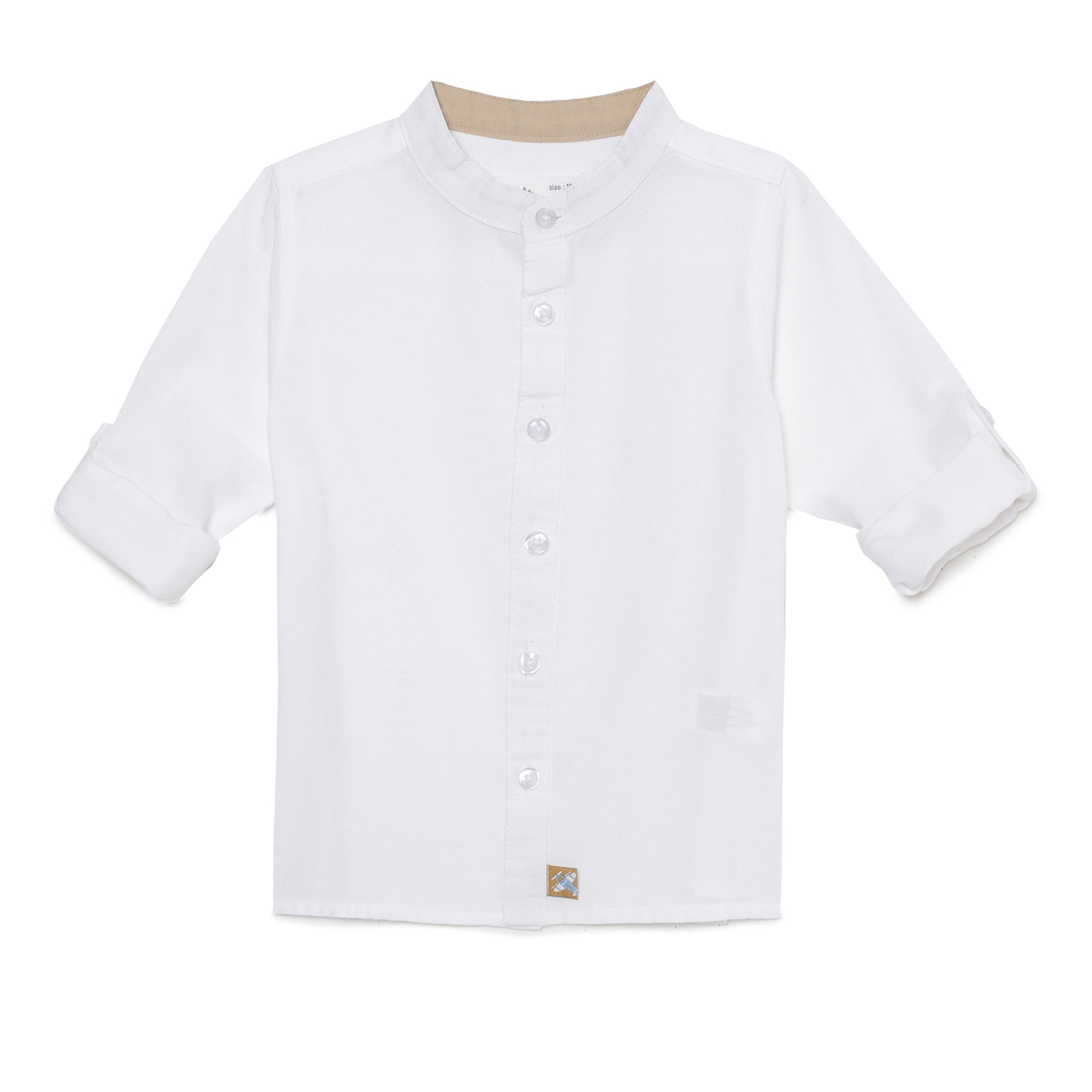 Baby Boys Grandad Collar Neck Roll Up Sleeve White Shirt
