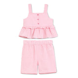 Baby Girls Pink Gingham Checks Spaghetti Tank Top With Shorts 2pcs Set