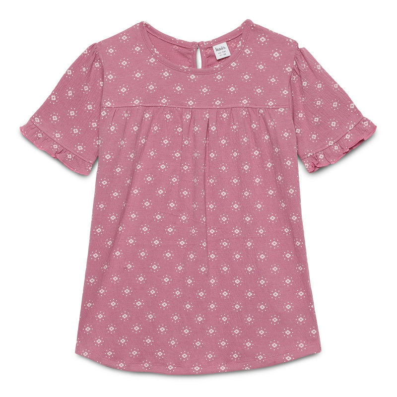 Kid Girls Round Neck Frilled Half Sleeve Printed Top