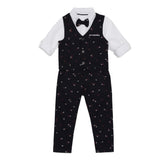 Baby Boys Collar Neck Roll Up Sleeve Shirt with Bow Tie, Waist Coat And Pant Set(4pcs pack)