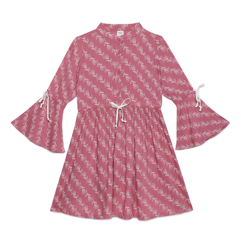 Kid Girls Fluted Sleeve Printed Dress