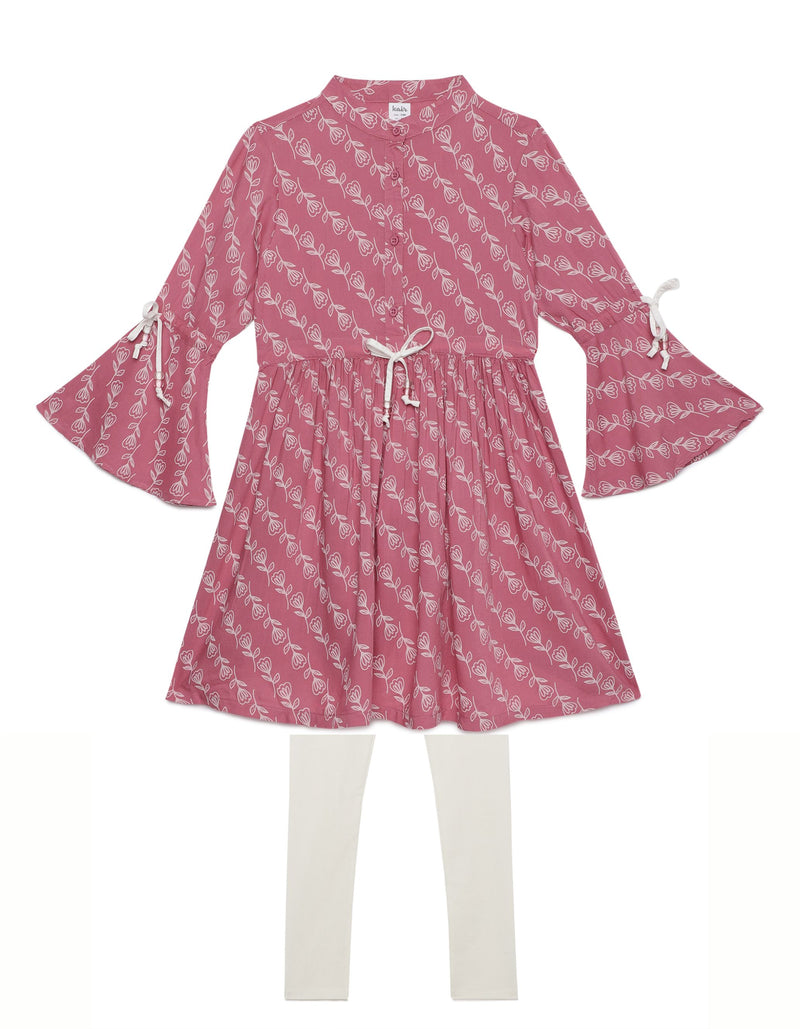 Kid Girls Fluted Sleeve Printed Dress