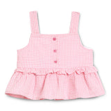 Baby Girls Pink Gingham Checks Spaghetti Tank Top With Shorts 2pcs Set