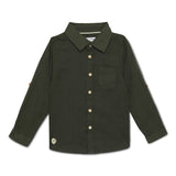 Baby Boys Collar Neck Roll Up Sleeve Olive Solid Shirt