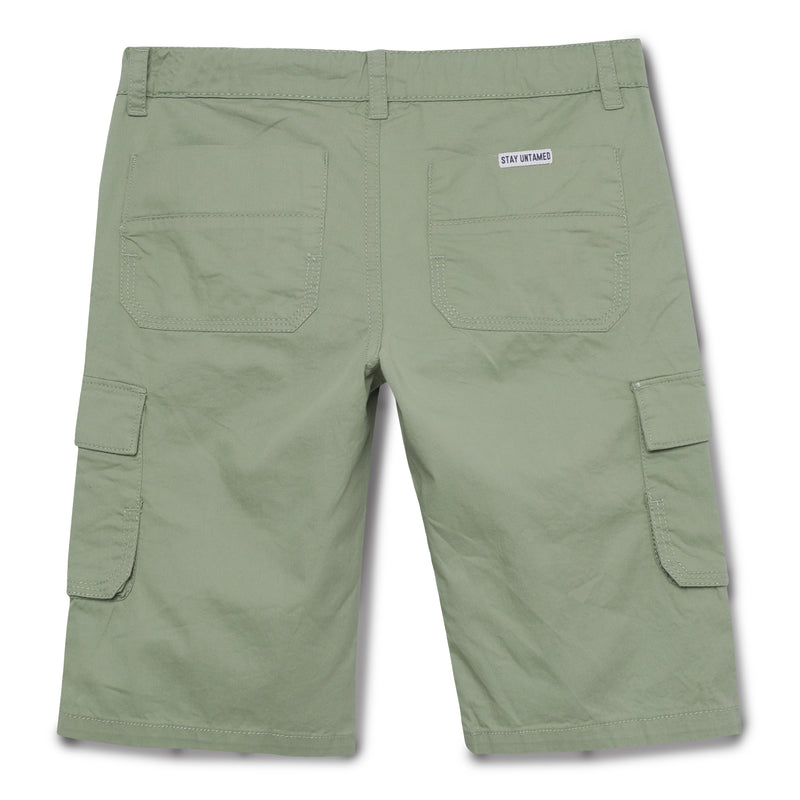Kid Boys Solid Twill Olive Cargo Bermuda