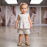 Baby Girls Set Floral Sleeveless Top with Cargo Shorts and Head Band (3Pcs co-ord Set)