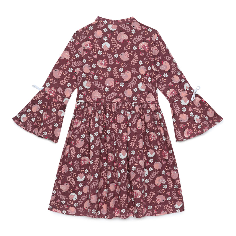 Kid Girls Fluted Sleeve Printed Knit Dress