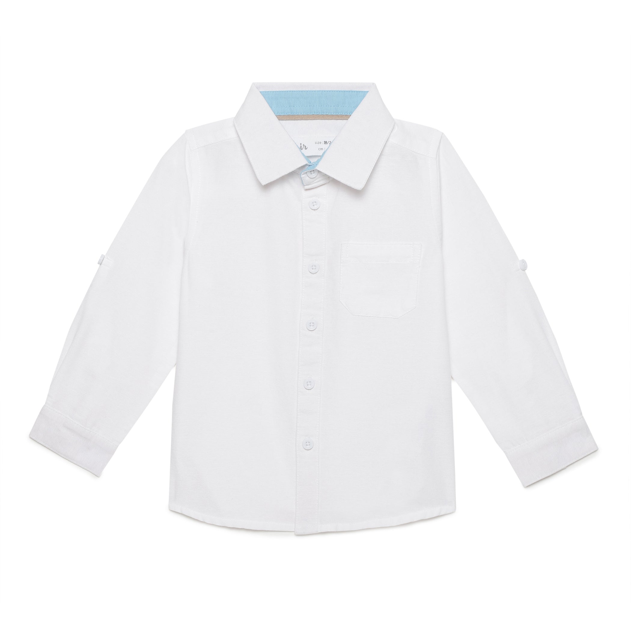 Kid Boys Collar Neck Roll Up Sleeve Solid White Shirt