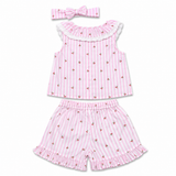 Baby Girls Set Pink Striped Sleeveless Top with Shorts and HeadBand (3Pcs co-ord Set)