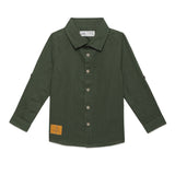 Baby Boys Collar Neck Roll Up Sleeve Olive Shirt