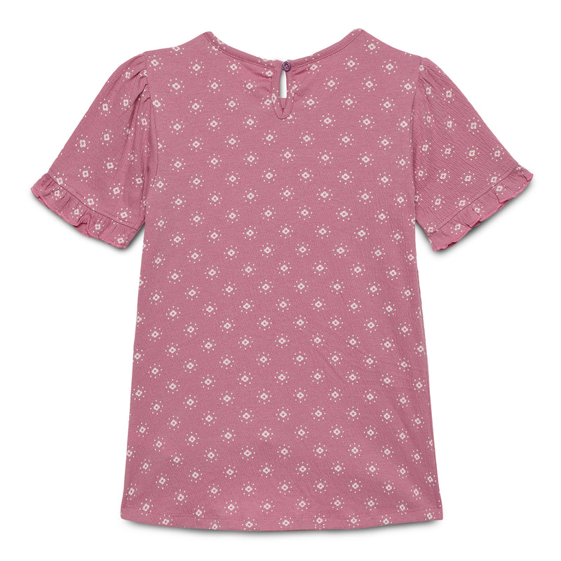 Kid Girls Round Neck Frilled Half Sleeve Printed Top
