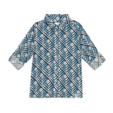 Kids Boys Collar Neck Roll Up Sleeve Printed Viscose Shirt