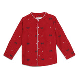 Baby Boys Grandad Collar Neck Roll Up Sleeve Red Printed Shirt