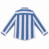 Baby Boys Blue Stripes Grandad Collar Roll-up Sleeve Shirt