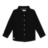 Baby Boys Collar Neck Roll Up Sleeve Black Solid Shirt