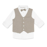 Kid Boys Collar Neck Roll Up Sleeve Shirt with Bow Tie, Waist Coat And Pant Set(4pcs pack)