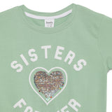 Kid Girls Round Neck Hal Sleeve Green Graphic Printed T-Shirt