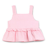 Baby Girls Pink Gingham Checks Spaghetti Tank Top With Shorts 2pcs Set