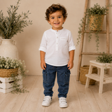 Baby Boys Grandad Collar Roll-up White Sleeve Shirt